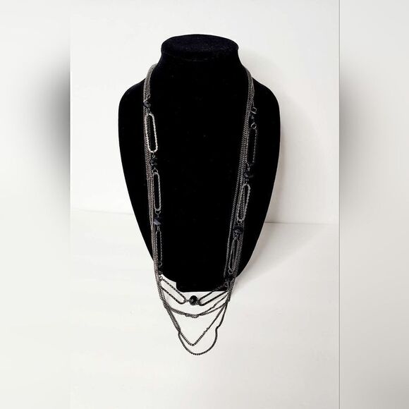 5/$25 Vintage black chain beaded multi layer necklace - Picture 5 of 10